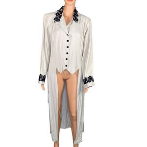 Amanda Lane NWT Tuxedo Jacket Button Down Front Blk Crocheted Detail Size 16